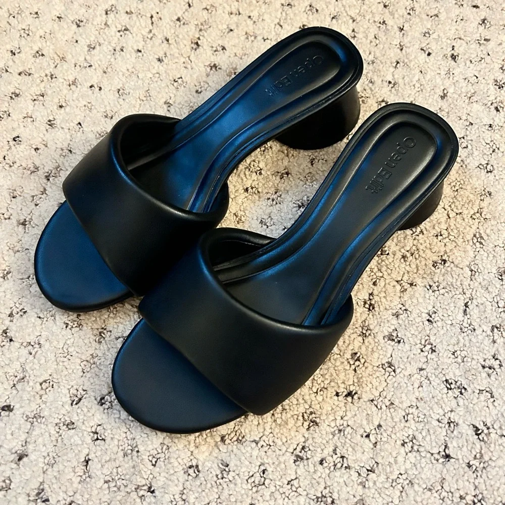 Black Women's Slide Sandals - Picture 2 of 4